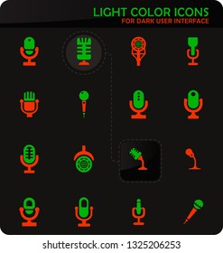 Microphone easy color vector icons on dark background for user interface design