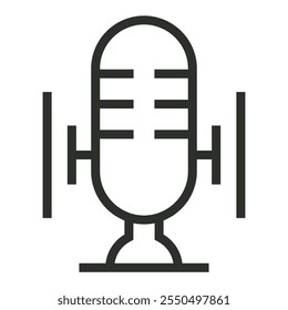 Microphone editable stroke outline icon isolated on white background flat vector illustration