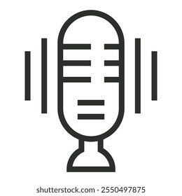 Microphone editable stroke outline icon isolated on white background flat vector illustration
