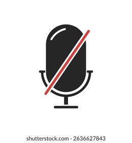 Microphone editable stroke outline icon, flat vector illustration. Mute icon. Microphone symbol for your web site design, logo, app