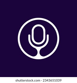 Micrófono en círculo vacío. Esquema blanco y diseño Vector lineal en un estilo plano mínimo y simple sobre fondo oscuro. 