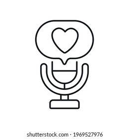 Microphone and favorite podcast linear icon. Thin line customizable illustration. Contour symbol. Vector isolated outline drawing. Editable stroke