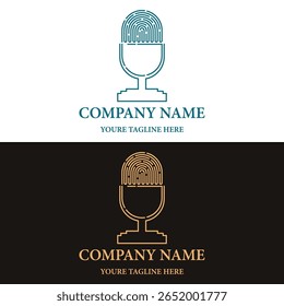Diseño de logotipo de micrófono y huella digital