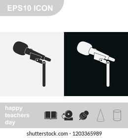 Microphone flat black and white vector icon.