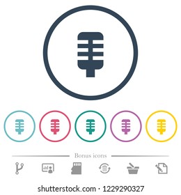 Microphone flat color icons in round outlines. 6 bonus icons included.