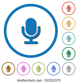 Microphone flat color vector icons with shadows in round outlines on white background