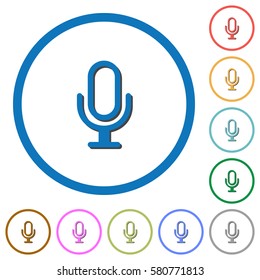 Microphone flat color vector icons with shadows in round outlines on white background