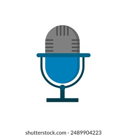 microphone flat design vector illustration isolated on white background. Podcast Advertising Music sound vintage equipment, retro elements, icons.