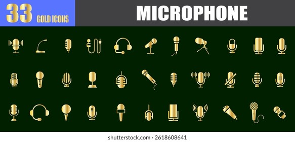 Microphone flat gold icons. luxury silhouette audio icon logo.