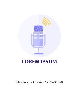 Microphone flat icon. Circle shape composition with text. Vector illustration.