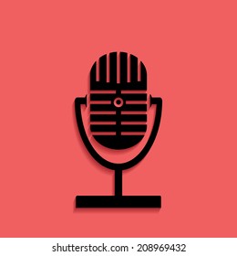 Microphone, flat icon isolated on a red background