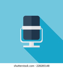 Microphone flat icon. Modern flat icons with long shadow effect in stylish colors. Icons for Web and Mobile Application. EPS 10.