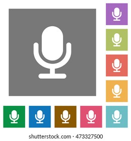 Microphone flat icon set on color square background.