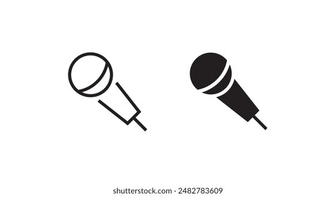 Micrófono icono plano. Símbolo del altavoz. Señal de música en vivo. Línea de logotipo de Noticias de Media Studio y conjunto de iconos planos, trazo editable aislado en blanco, ilustración lineal de contorno de Vector, estilo de diseño de logotipo de símbolo