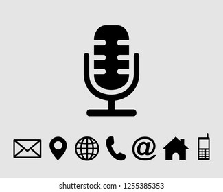 microphone Flat  icon symbols vector, with contact us set icon