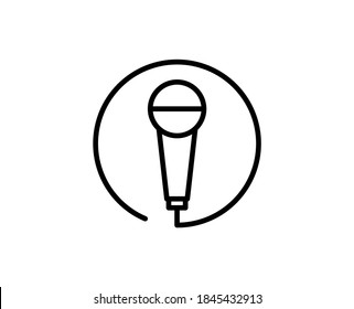 Microphone flat icon. Thin line signs for design logo, visit card, etc. Single high-quality outline symbol for web design or mobile app. Microphone outline pictogram.