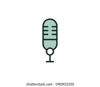 Microphone flat icon. Thin line signs for design logo, visit card, etc. Single high-quality outline symbol for web design or mobile app. Siign outline pictogram.