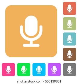 Microphone flat icons on rounded square vivid color backgrounds.