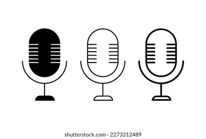 Microphone flat icons with stroke and fill, vector illustration.