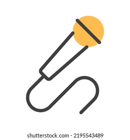 Microphone flat line icon isolated on white background. Karaoke mic logo. Professional mike sign design. Technology outline element. Abstract minimal music equipment. Voice record vector