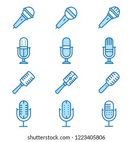 Microphone flat line icons. Set of audio, record, music, sound and more. Editable Stroke. Change to any size and any colour.