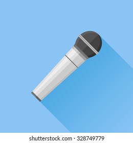 Microphone flat style icon on blue background. Vector illustration.