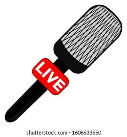 Microphone in flat style for live news, tape recorders, radio broadcasting computer with video or interview . Online news broadcasting icon in flat design isolation on white background. Vector