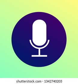 Microphone flat vector round icon. For record sound for online podcast radio, broadcasting, sing your voice and music. Isolated on white with bright gradient round background.