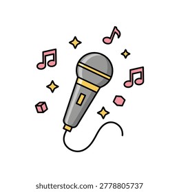 Microphone with floating musical notes vector illustration microphone icon audio equipme