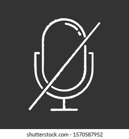 Microphone forbidden chalk icon. Sound recorder error notification idea. Recording prohibited. Voice speaker installation mistake. Mic install problem. Isolated vector chalkboard illustration