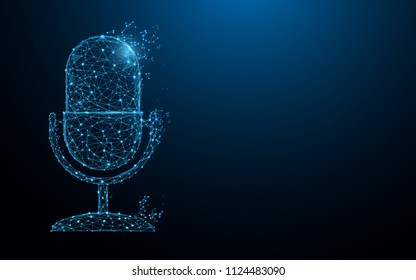 Microphone form lines, triangles and particle style design. Illustration vector