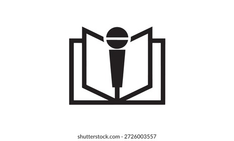 Micrófono frente a un gráfico de libro abierto que simboliza la educación y la comunicación de habla pública