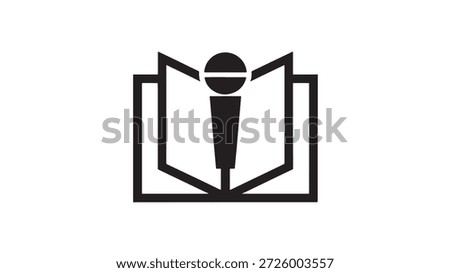 Microphone in front of open book graphic symbolizing public speaking education and communication