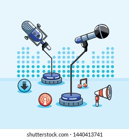 microphone with gadgets of digital audio studio