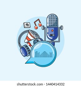 microphone with gadgets of digital audio studio
