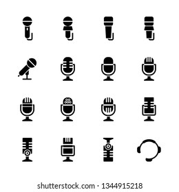 Microphone glyph Icon set vector. Mic sign. Karaoke microphone icon. Broadcast mic sign - Vector