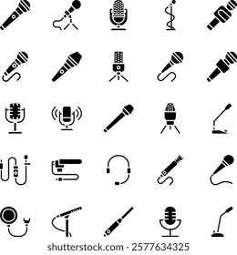 Microphone Glyph Vector Icons Pack