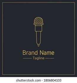 Microphone golden outline logo design template