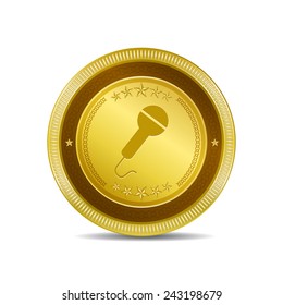 Microphone Golden Vector Icon Button