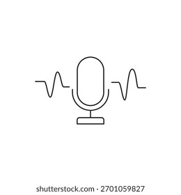Gráfico de microfone combinado com uma forma de onda de áudio flutuante ou linha de equalizador.