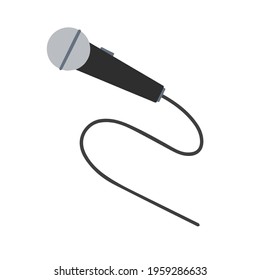 Microphone. Gray mic. Talk icon and conversation recording. Interview and electronic device with a long cord.