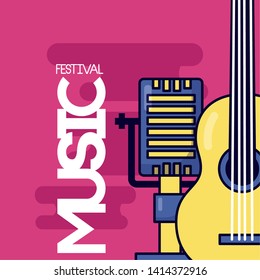 microphone and guitar music festival vector illustration