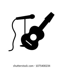 Microphone and Guitar. Music. Karaoke. Black. Party Holiday Event Celebration Food Drink in flat design .Vector