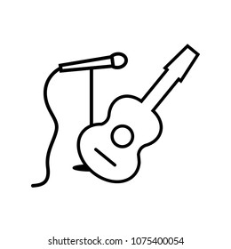 Microphone and Guitar. Music. Karaoke. Outline. Party Holiday Event Celebration Food Drink in flat design .Vector