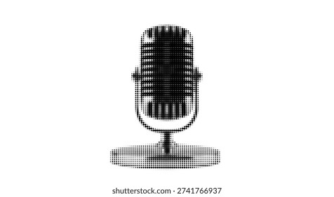 Microphone Halftone Black and White Vector Illustration