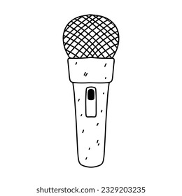 Microphone. Hand drawn doodle style. Vector illustration isolated on white. Coloring page.