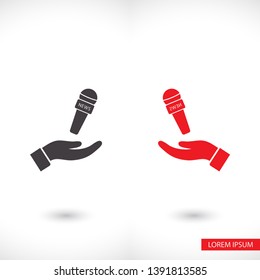 Microphone in hand icon , lorem ipsum Flat design