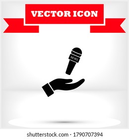 Microphone in hand icon , lorem ipsum Flat design