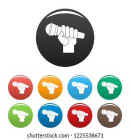 Microphone hand icons set 9 color vector isolated on white for any design