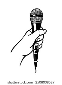 Microphone in hand. Logo, vector illustration on white background